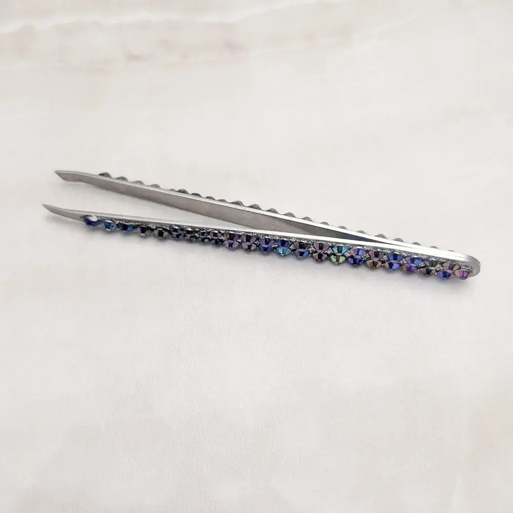 Faux Gem Glam Tweezers - Dark Iridescent Multi Colored Gems